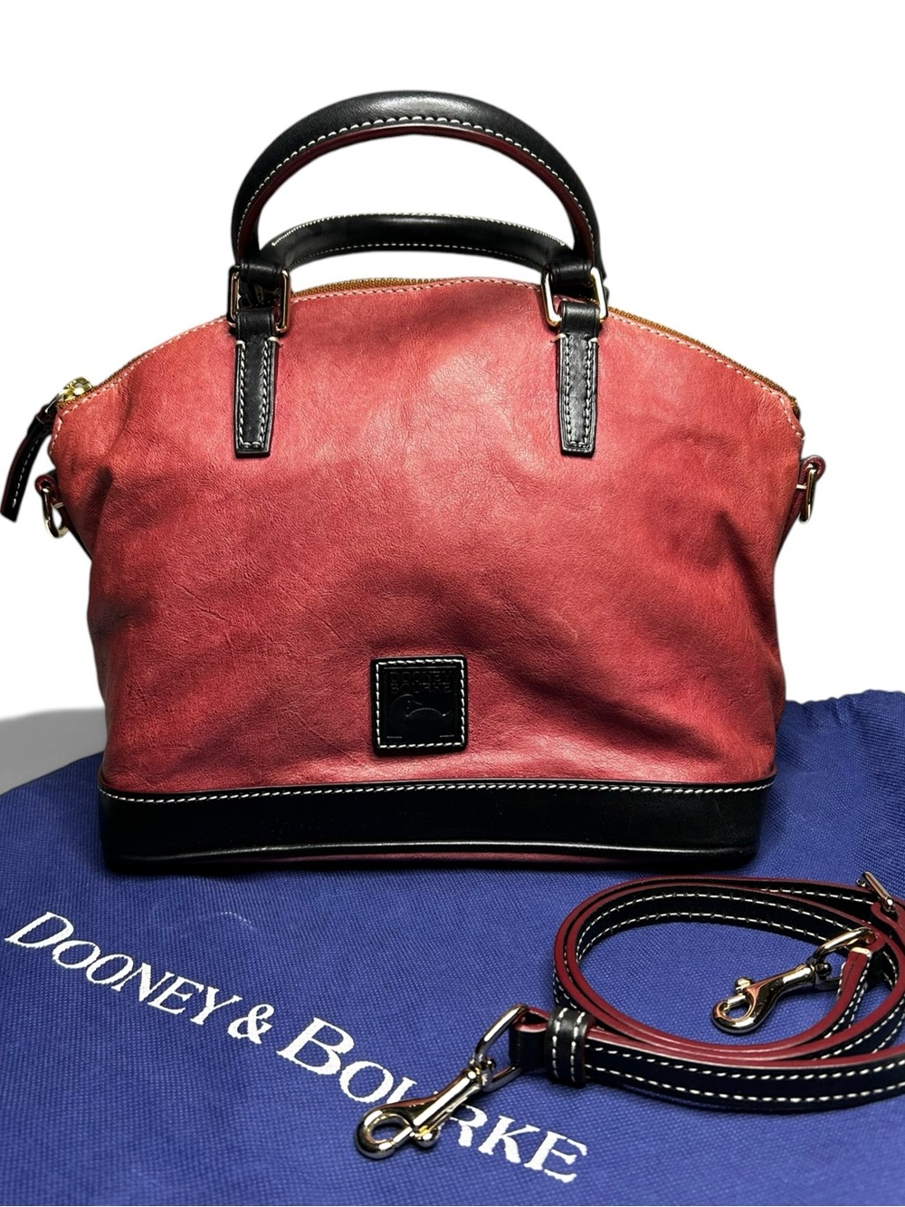 Dooney & Bourke Faded Salmon Pink Nubuck Leather Dome Satchel Bag Dust Bag